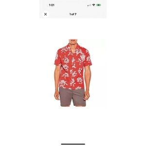 Gap Men Short Sleeve Seersucker Shirt S Cayenne Flower Fill New Red Relaxed